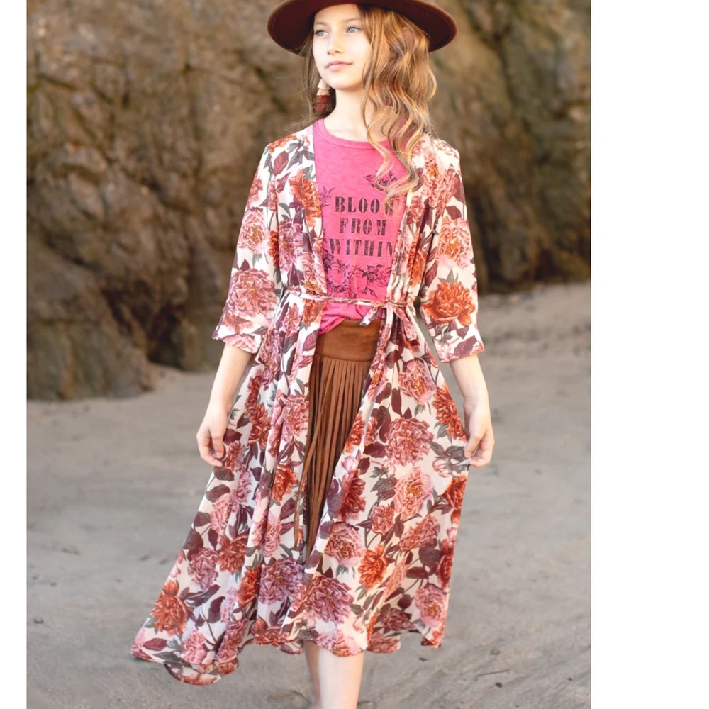 Joyfolie Floral Kimono Duster NEW Girls‎ 12 Pink Katherine Sheer Boho Cottage